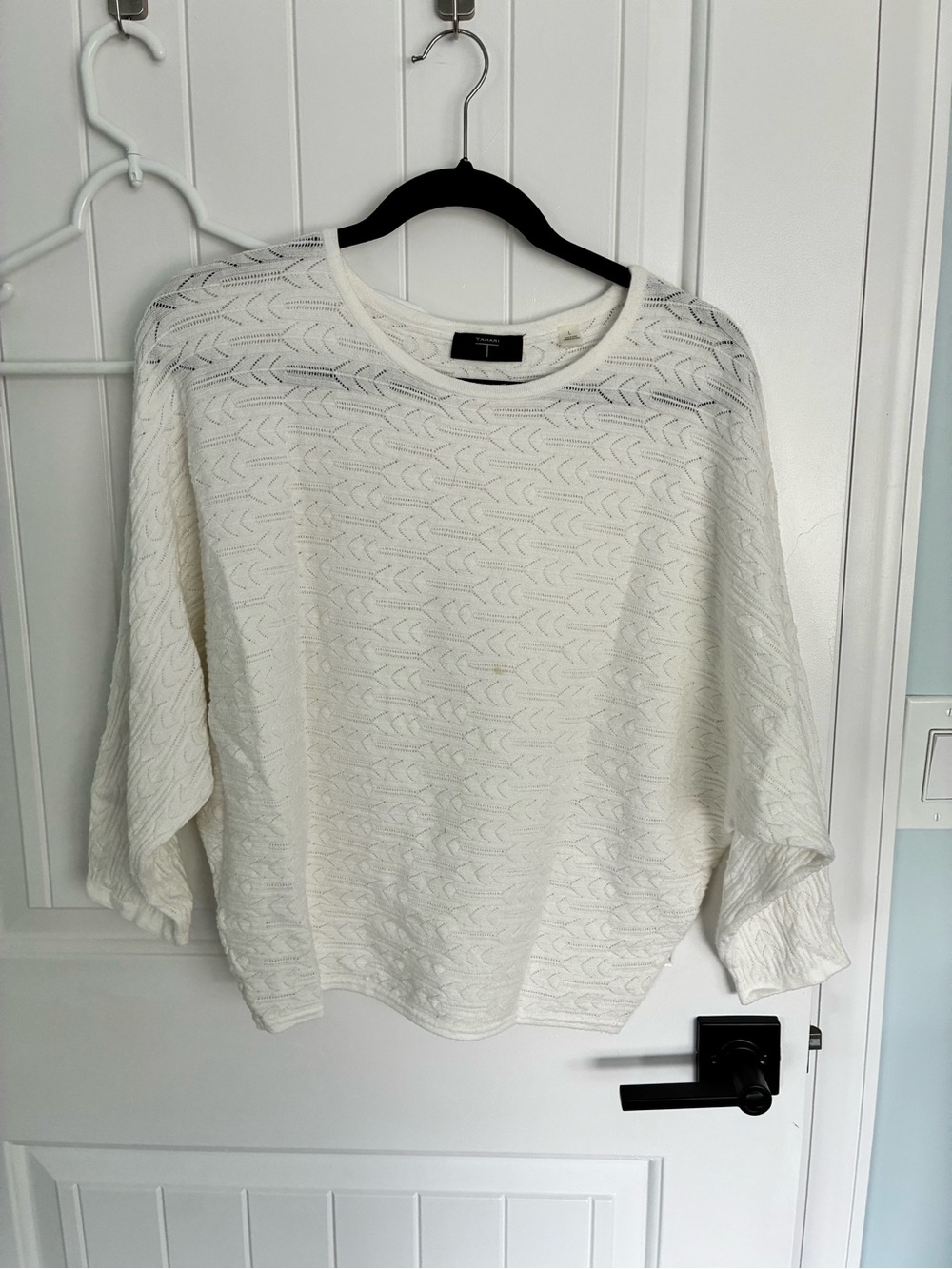 Tahari Cream Openwork Knit Top